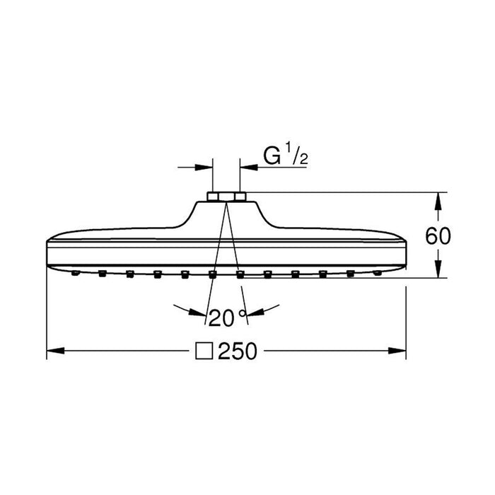 ( طلب مسبق )  طاسة دش جروهي تيمبستا 250 كيوب 26685000 اللون كروم مربعة 25 × 25 سم