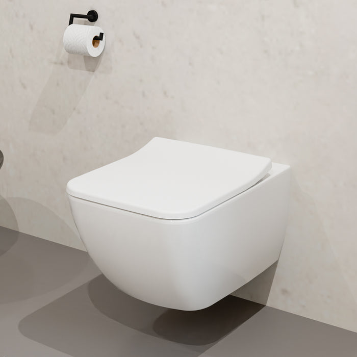 ( طلب مسبق )  مرحاض معلق فيلروي اند بوخ فانتيشللو 4611B301 ابيض لامع ريمليس بالسيديلي ذاتي الغلق والمقبض والشطاف الداخلي ومجموعة التثبيت