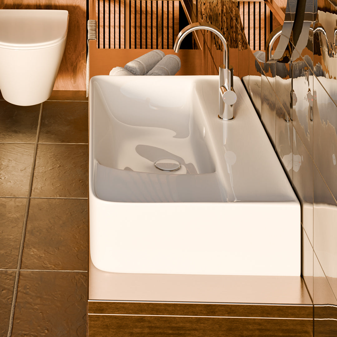 ( طلب مسبق )  حوض وحدة موبيليا فيلروي اند بوخ سبواي 5A408001 ابيض لامع 80 سم بمجموعة التثبيت