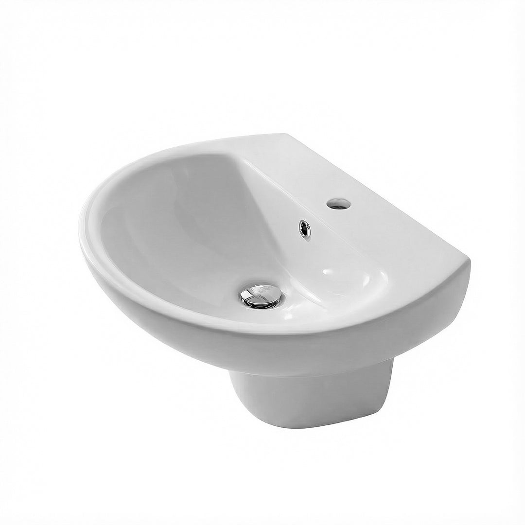 ( طلب مسبق )  حوض حمام بالعامود المعلق ميكافيت انجيلو ابيض 55 سم بمجموعة التثبيت