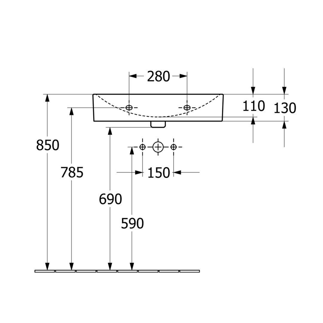 ( طلب مسبق )  حوض وحدة موبيليا فيلروي اند بوخ سبواي 5A416501 ابيض لامع 65 سم بمجموعة التثبيت