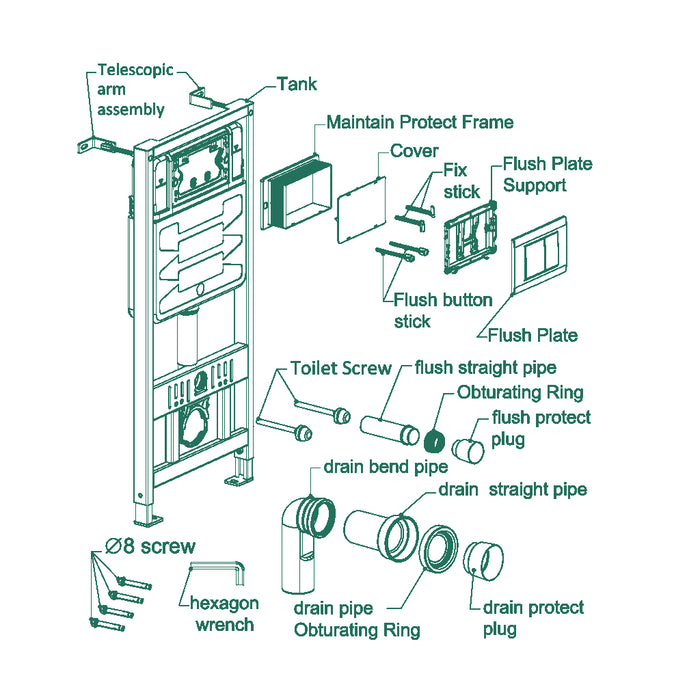( طلب مسبق )  خزان دفن شاسية كامل سمارت هوم بالوش المربع كروم لامع