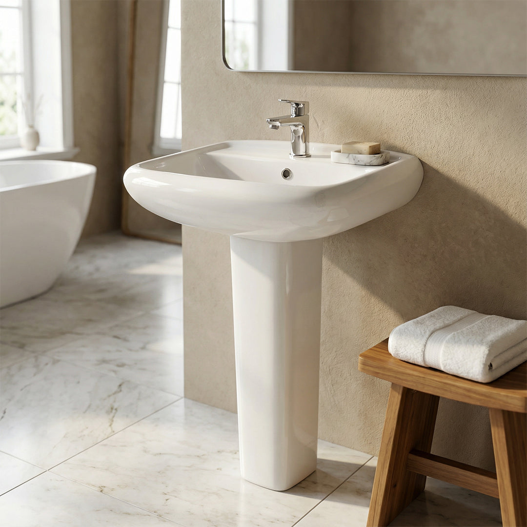 حوض بالعامود الطويل ميكافيت ميكال 61 سم برجامون لامع