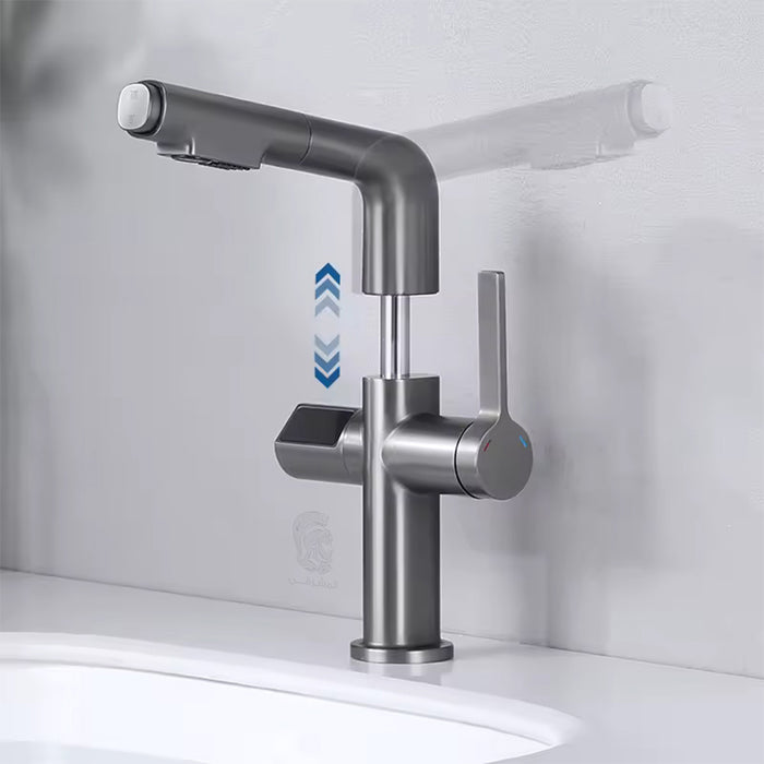 ( طلب مسبق )  خلاط حوض حمام عالي 6004 G جراي بشاشة ديجيتال وسماعة بخرطوم شداد 2 نظام لنزول المياة