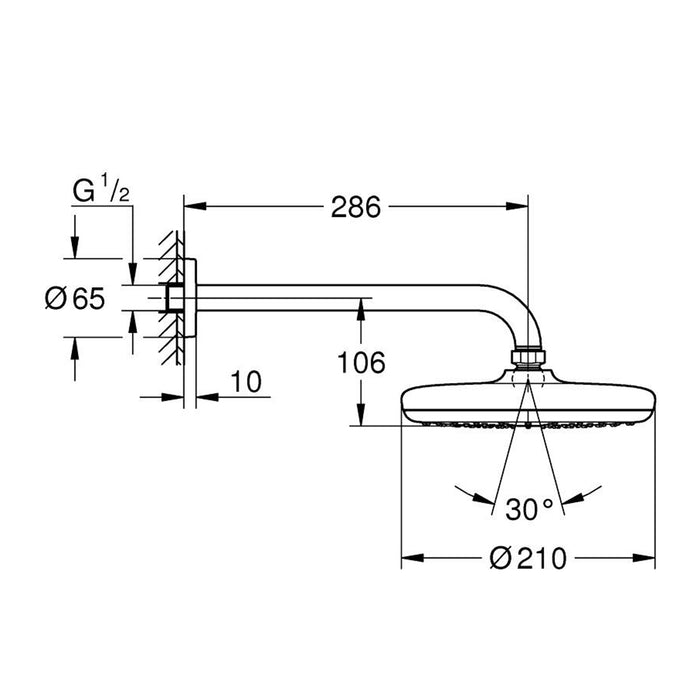 طاسة دش بمخرج علوي جروهي 210 تيمبستا 26412000 كروم طاسة 21 سم ومخرج 29 سم بالوش