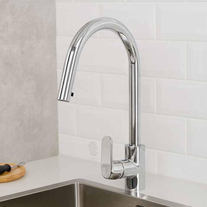 خلاط مطبخ شداد BGI برلين 3192 C كروم لامع ارتفاع 39 سم بسماعة وخرطوم مستورد صناعة ألماني