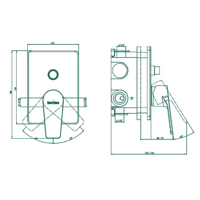 ( طلب مسبق )  خلاط بانيو دفن سمارت هوم 371040037 كروم 2 مخرج الجسم بالوش والمقبض والمحول