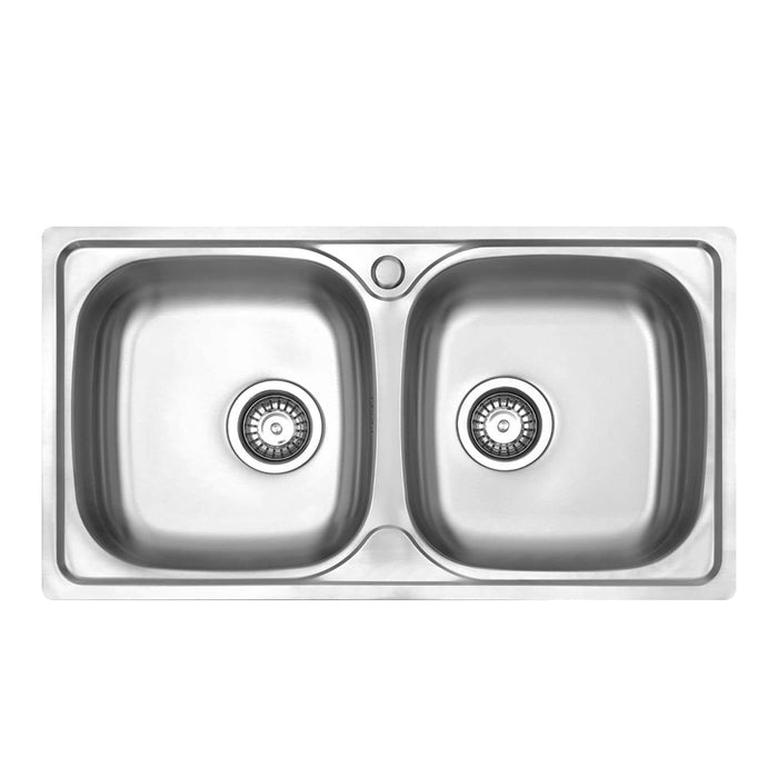 ( طلب مسبق )  حوض مطبخ استانلس ستيل تركي ليتو 2 عين LB 780 كروم 78 × 48 × 20 سم سمك 0.8 مم بالصرف 3 بوصة