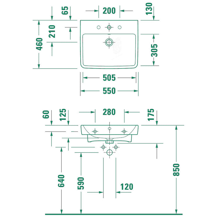 ( طلب مسبق )  حوض بالعامود المعلق ديورافيت نمبر وان 2375550000 ابيض 55 سم