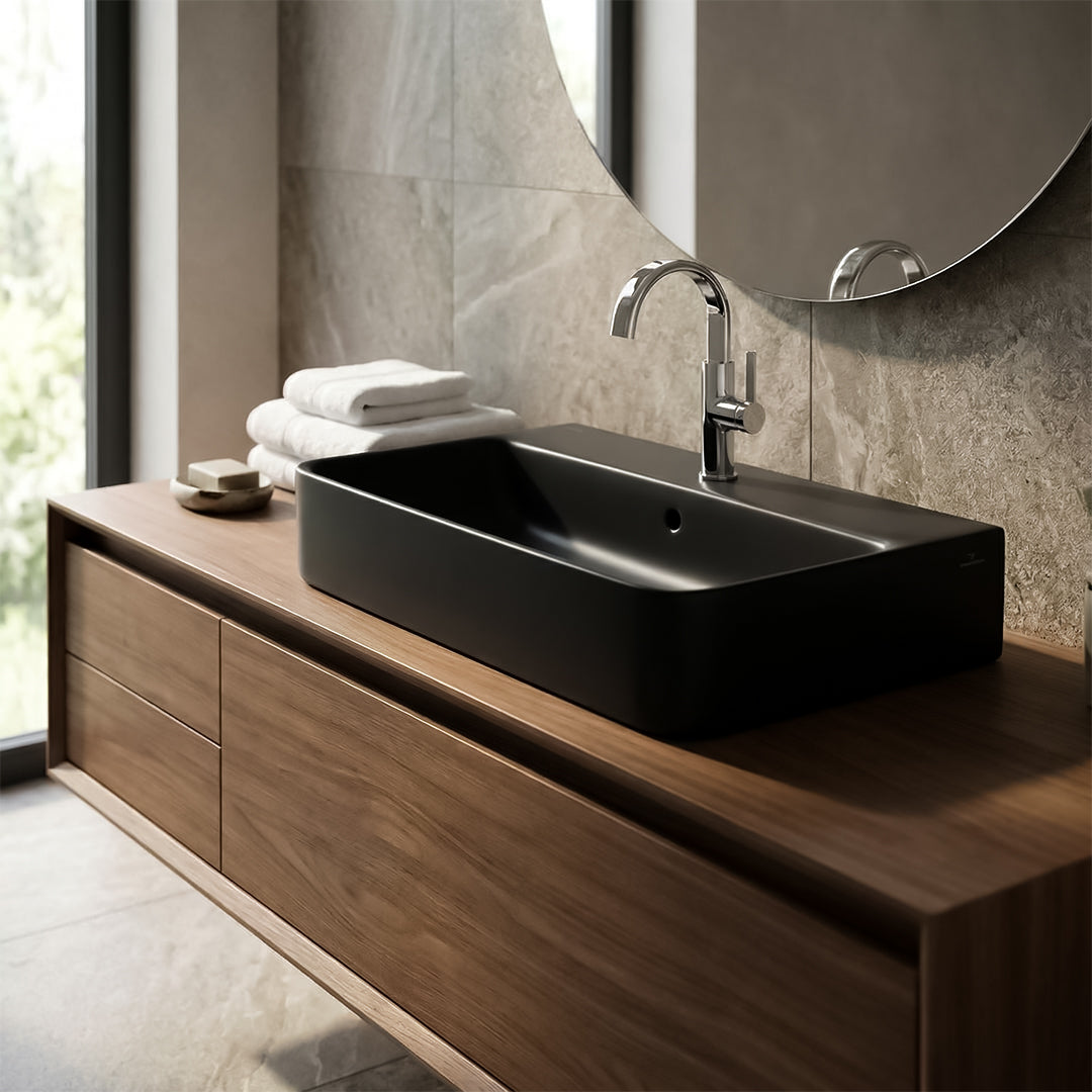 ( طلب مسبق )  حوض وحدة موبيليا فيلروي اند بوخ سبواي 5A418038 اسود مط 79.5 سم بمجموعة التثبيت