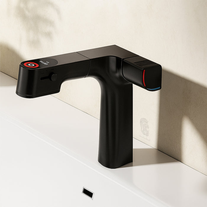 ( طلب مسبق )  خلاط حوض حمام وسط 6002 B اسود بشاشة ديجيتال وسماعة بخرطوم شداد 3 انظمة لنزول المياة