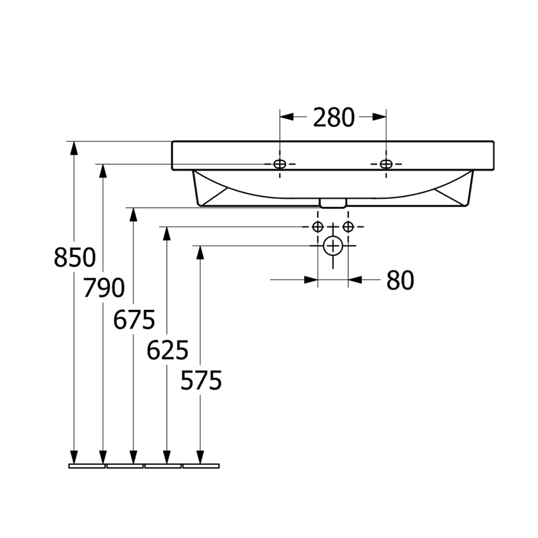 ( طلب مسبق )  حوض وحدة موبيليا فيلروي اند بوخ فانتيشللو 5A478538 اسود مط 85 سم بمجموعة التثبيت