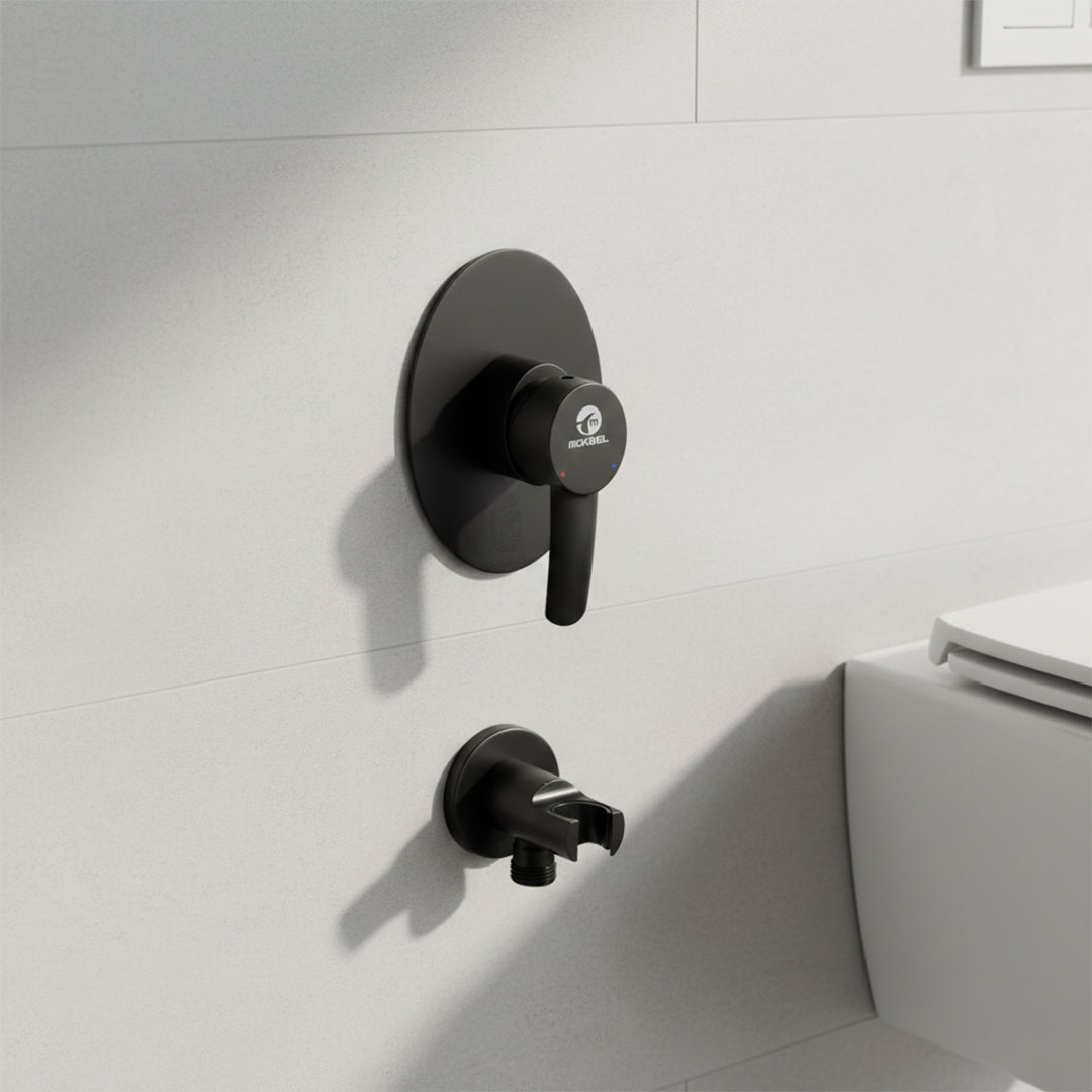 خلاط شطاف دفن مقبل MA 34163 AB اسود جسم الدفن بالوش والمقبض بكوع مخرج دفن