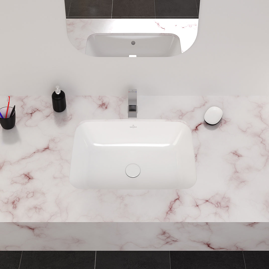 ( طلب مسبق )  حوض تحت الرخامة فيلروي اند بوخ فانتيشللو 5A495701 ابيض لامع 63 سم بمجموعة التثبيت