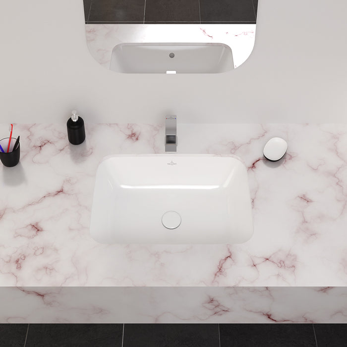 ( طلب مسبق )  حوض تحت الرخامة فيلروي اند بوخ فانتيشللو 5A495701 ابيض لامع 63 سم بمجموعة التثبيت