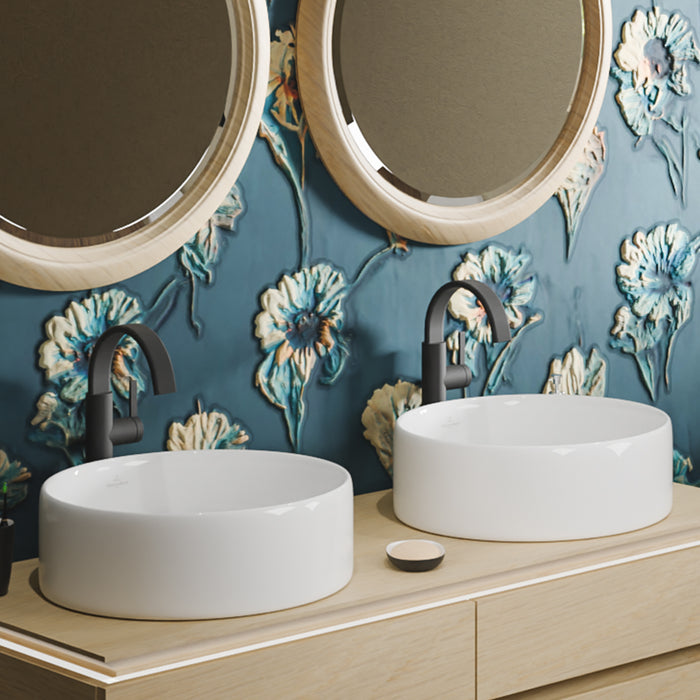 ( طلب مسبق )  حوض فوق الرخامة فيلروي اند بوخ سبواي 5A434401 ابيض لامع 44 سم بمجموعة التثبيت