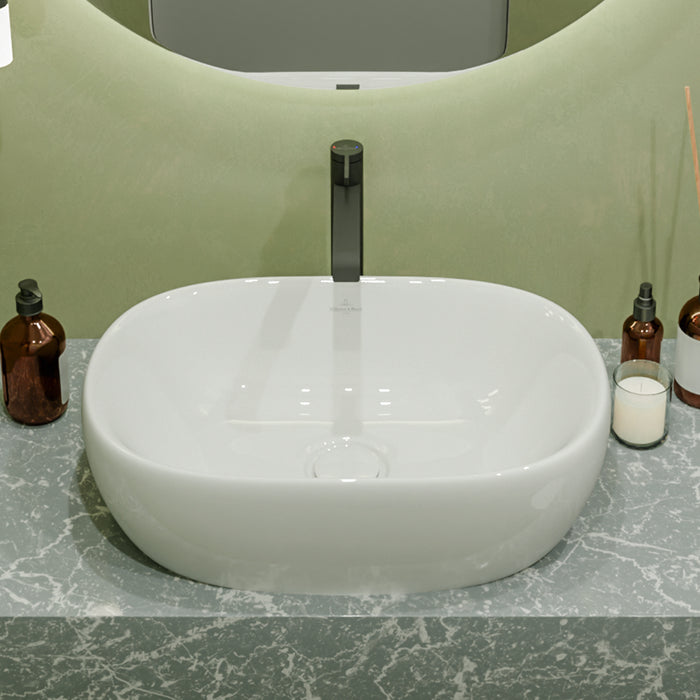 ( طلب مسبق )  حوض فوق الرخامة فيلروي اند بوخ افينتو 5A376301 ابيض لامع 59 سم بمجموعة التثبيت