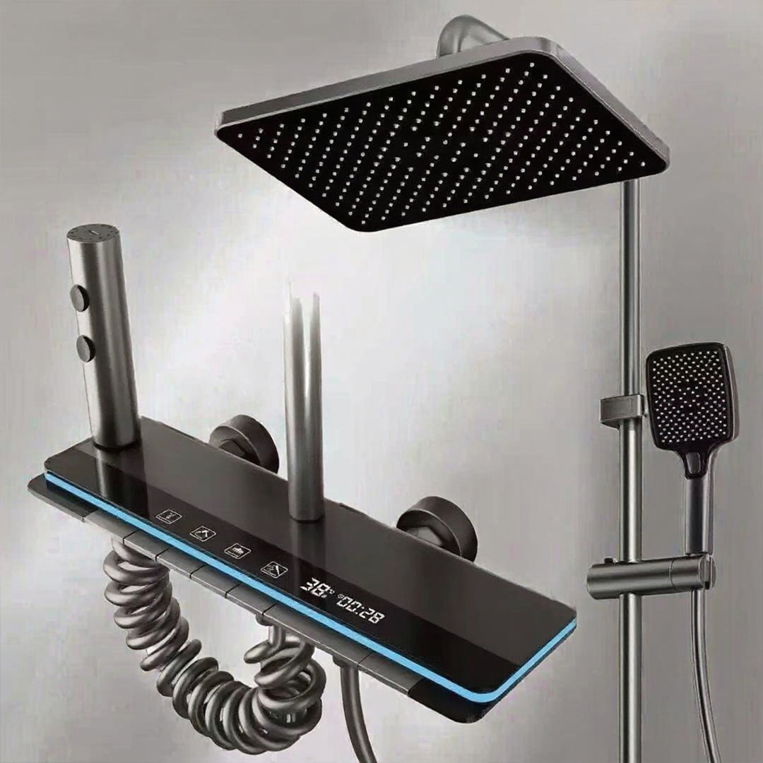 ( طلب مسبق )  شاور سيستم بيانو العمار ايروس 61 جراي × اسود 4 مخرج عامود دش بالخلاط شاشة ديجيتال واضاءة ليد