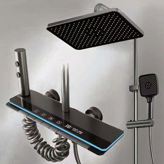 ( طلب مسبق )  شاور سيستم بيانو العمار ايروس 61 جراي × اسود 4 مخرج عامود دش بالخلاط شاشة ديجيتال واضاءة ليد