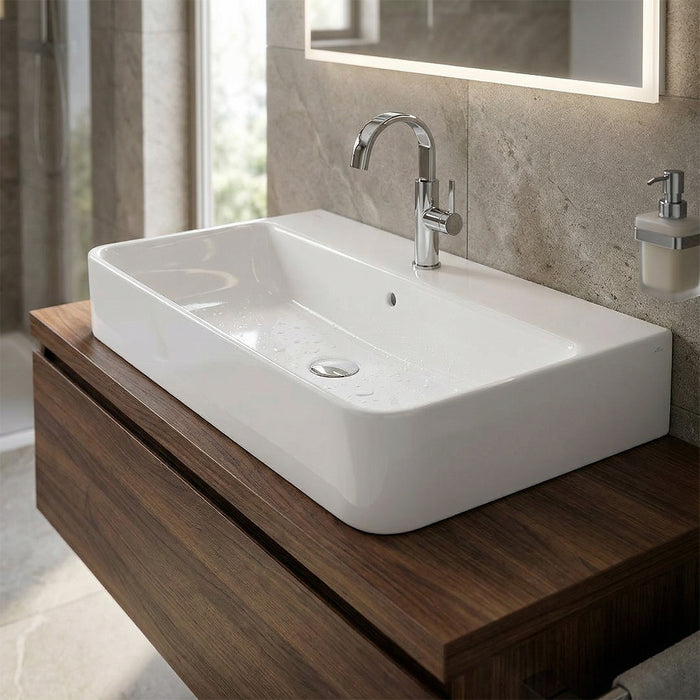 ( طلب مسبق )  حوض وحدة موبيليا فيلروي اند بوخ سبواي 5A418001 ابيض لامع 79.5 سم بمجموعة التثبيت