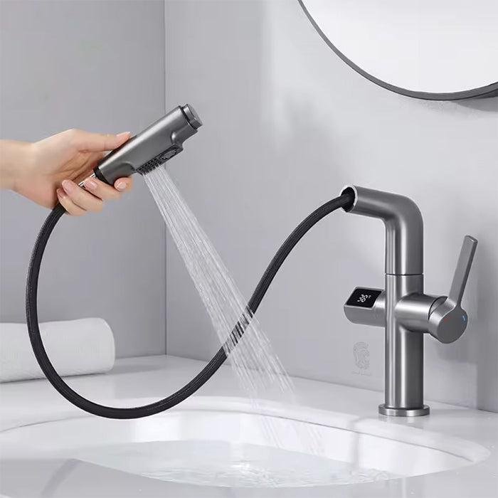 ( طلب مسبق )  خلاط حوض حمام عالي 6004 G جراي بشاشة ديجيتال وسماعة بخرطوم شداد 2 نظام لنزول المياة