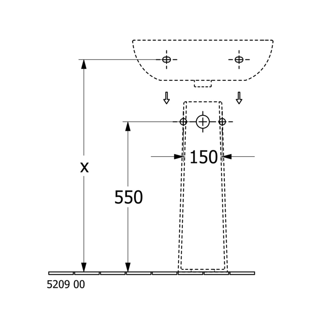 ( طلب مسبق )  حوض حمام بالعامود الطويل فيلروي اند بوخ اونوفو 5A385501 ابيض 55 سم بمجموعة التثبيت