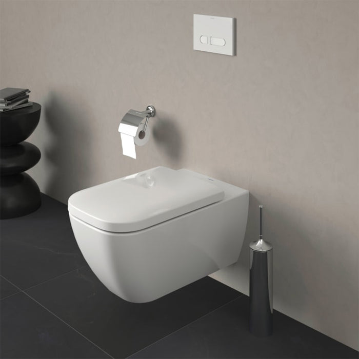 ( طلب مسبق )  مرحاض معلق ديورافيت هابي دي 2 مقاس 62 سم ابيض 2550490075 بالسيديلى والشطاف الداخلي وطقم التثبيت