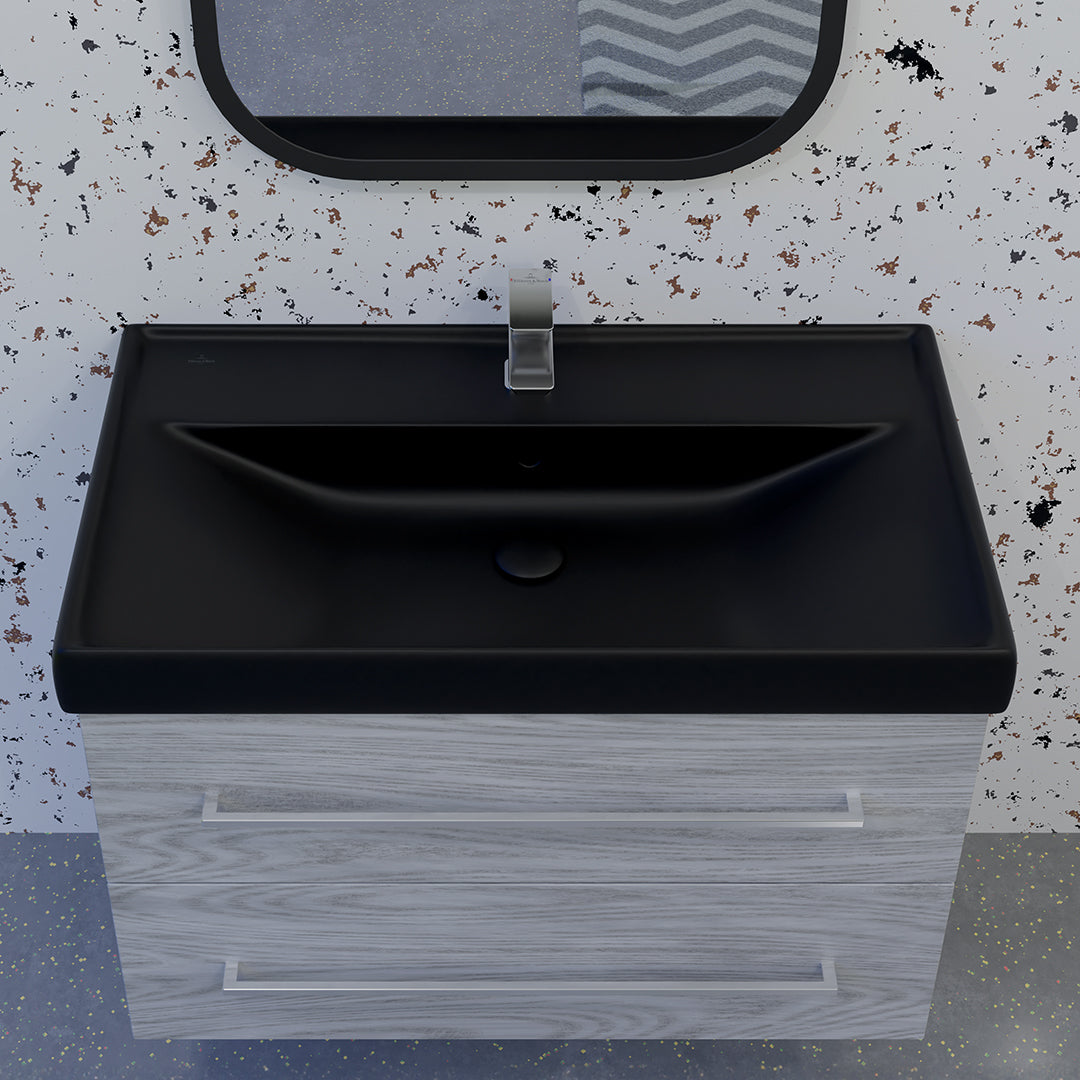 ( طلب مسبق )  حوض وحدة موبيليا فيلروي اند بوخ فانتيشللو 5A476538 اسود مط 63.5 سم بمجموعة التثبيت