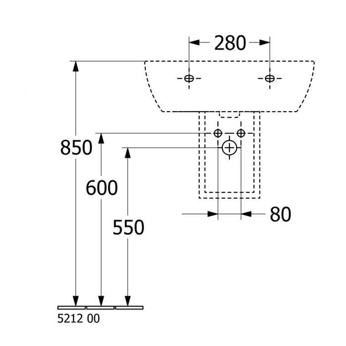 ( طلب مسبق )  حوض حمام بالعامود الطويل فيلروي اند بوخ ارشيتكتورا 5A396001 ابيض 60 سم بمجموعة التثبيت