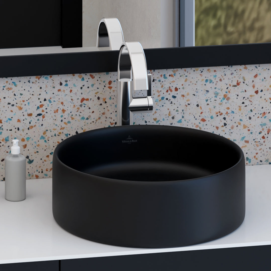 ( طلب مسبق )  حوض فوق الرخامة فيلروي اند بوخ سبواي 5A434438 اسود مط 44 سم بمجموعة التثبيت