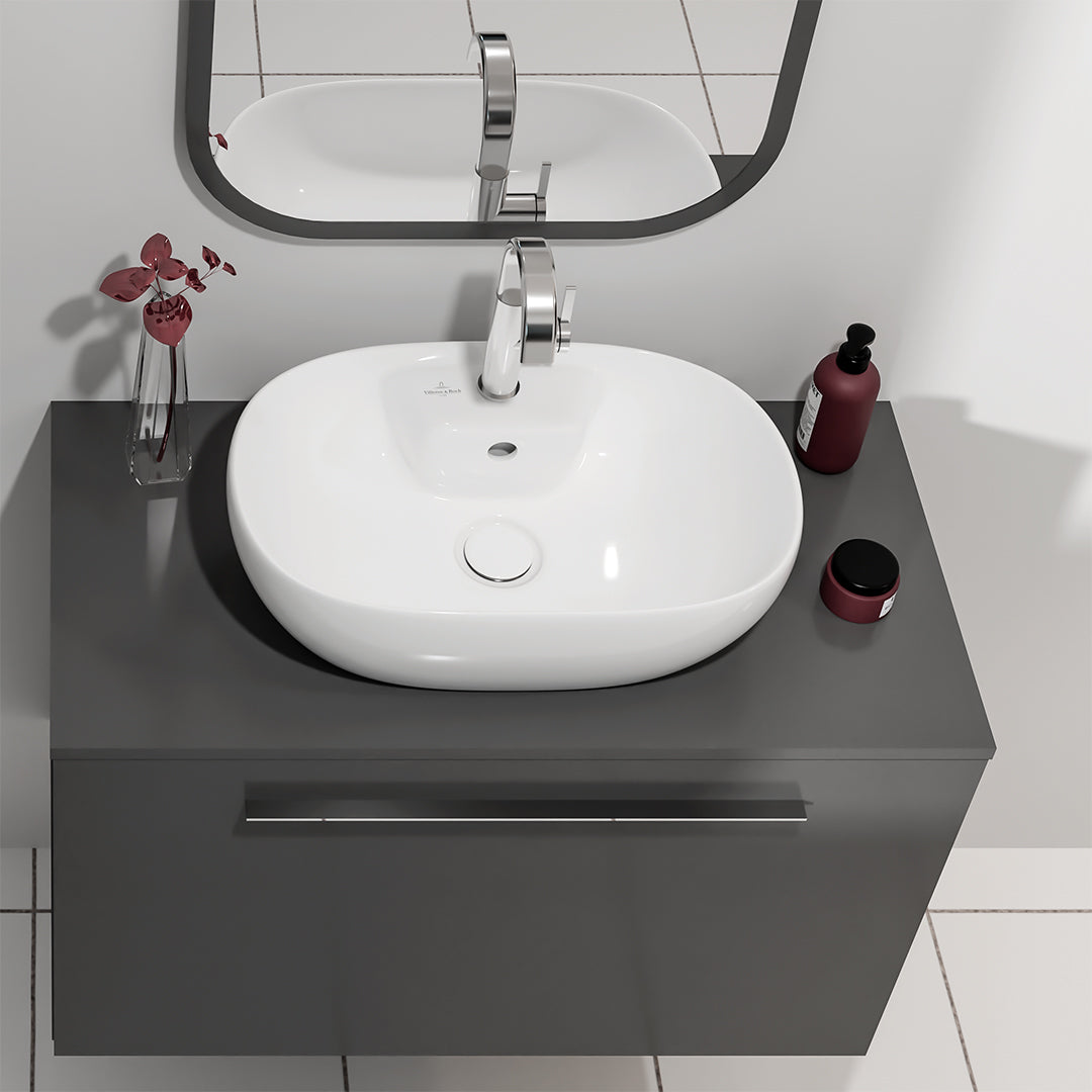 ( طلب مسبق )  حوض فوق الرخامة فيلروي اند بوخ افينتو 5A466001 ابيض لامع 59 سم بمجموعة التثبيت