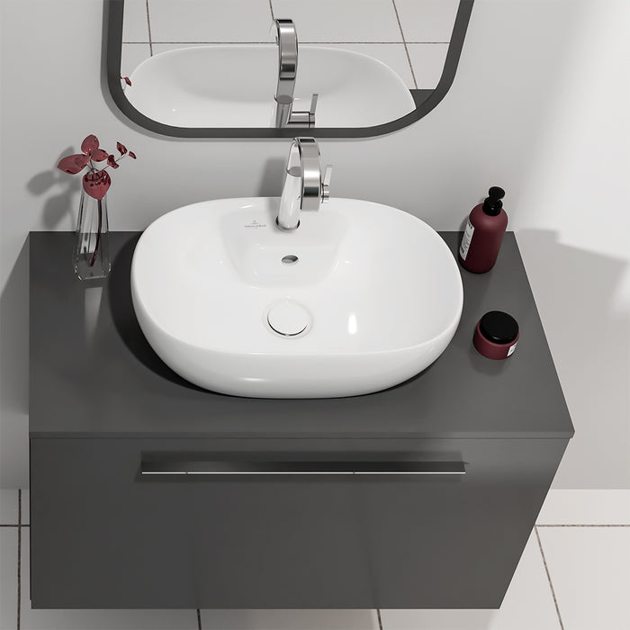 ( طلب مسبق )  حوض فوق الرخامة فيلروي اند بوخ افينتو 5A466001 ابيض لامع 59 سم بمجموعة التثبيت