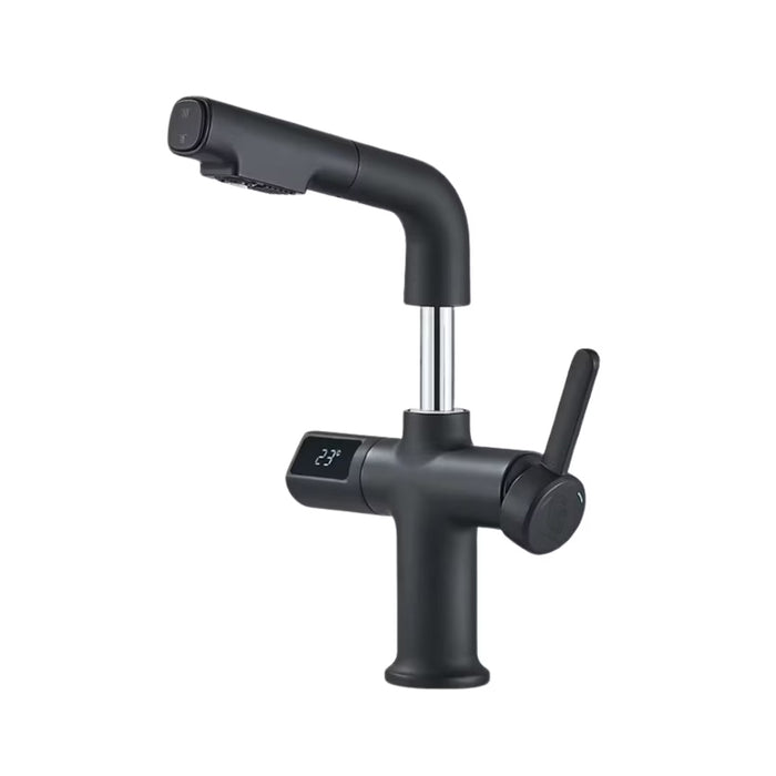 خلاط حوض حمام عالي 6004 B اسود بشاشة ديجيتال وسماعة بخرطوم شداد 2 نظام لنزول المياة