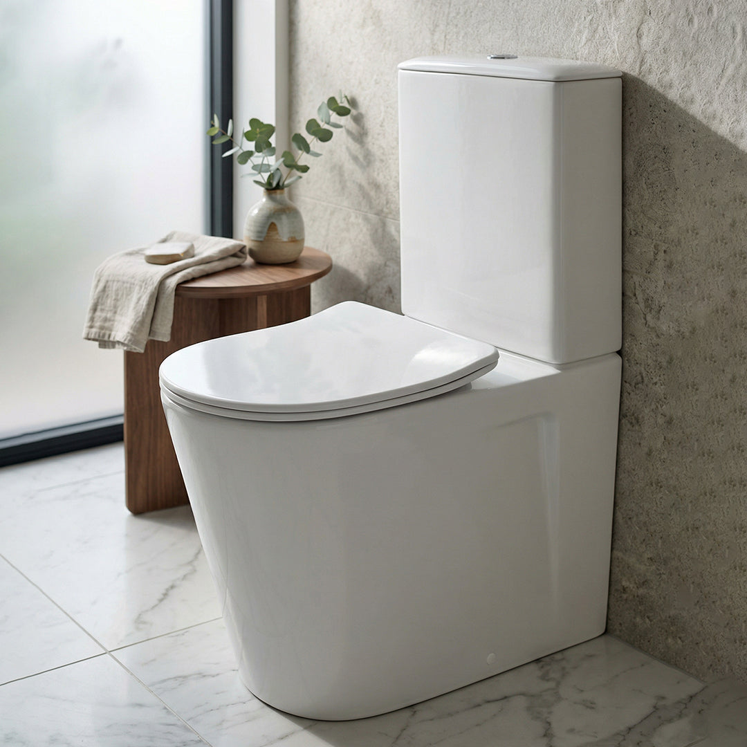 ( طلب مسبق )  مرحاض ملاصق للحائط فيلروي اند بوخ سبواي 5C34T301 ابيض لامع ريمليس بالسيديلي ذاتي الغلق والخزان بالعدة والمقبض والشطاف الداخلي ومجموعة التثبيت