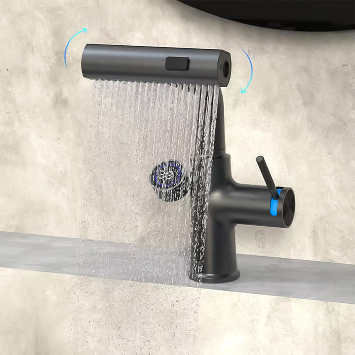 خلاط حوض حمام عالي 6003 G جراي بشاشة ديجيتال وسماعة بخرطوم شداد 3 انظمة لنزول المياة