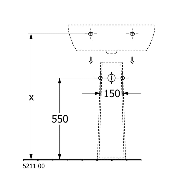 ( طلب مسبق )  حوض حمام بالعامود الطويل فيلروي اند بوخ ارشيتكتورا 5A396001 ابيض 60 سم بمجموعة التثبيت