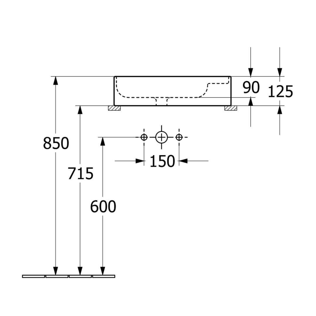 ( طلب مسبق )  حوض فوق الرخامة فيلروي اند بوخ سبواي 5A425038 اسود مط 52.5 سم بمجموعة التثبيت
