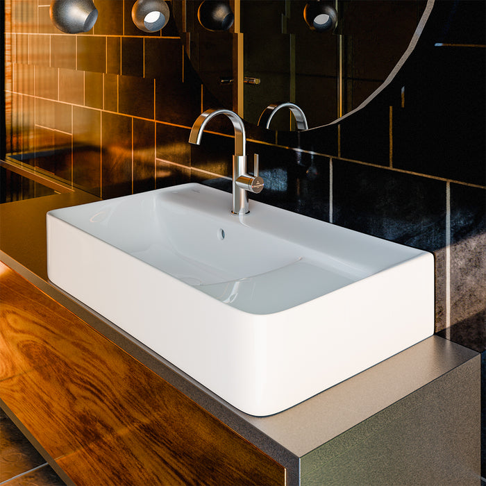 ( طلب مسبق )  حوض وحدة موبيليا فيلروي اند بوخ سبواي 5A408001 ابيض لامع 80 سم بمجموعة التثبيت