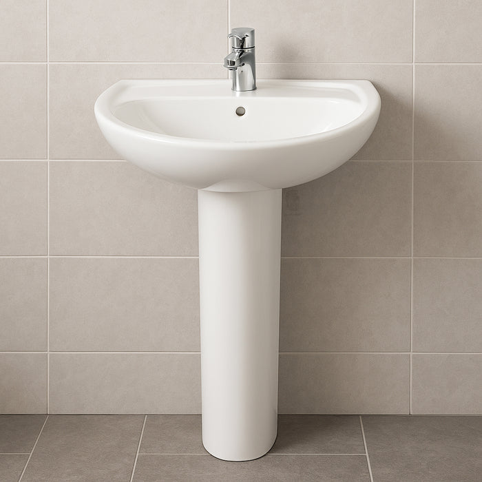 ( طلب مسبق )  طقم حمام ليسيكو اليس ابيض الحوض 60سم بالعامود الطويل