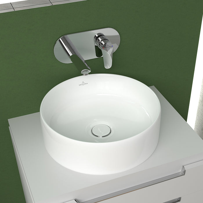 ( طلب مسبق )  حوض فوق الرخامة فيلروي اند بوخ سبواي 5A434401 ابيض لامع 44 سم بمجموعة التثبيت