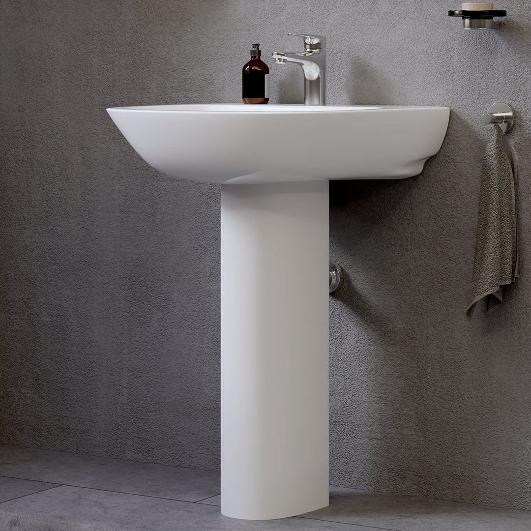 ( طلب مسبق )  حوض حمام بالعامود الطويل فيلروي اند بوخ اونوفو 5A385501 ابيض 55 سم بمجموعة التثبيت