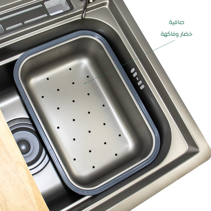 حوض مطبخ هاند ميد تركي SMG 6045 BG جراي 61 × 46 سم بمضخة صابون استانلس ستيل 304 بالكامل