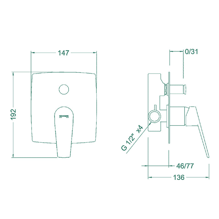 خلاط بانيو دفن جينيبري كلوي 69116345266 جراي 2 مخرج جسم الدفن بالوش والمقبض والمحول منتج مستورد صناعة إسباني