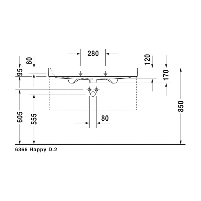 ( طلب مسبق )  حوض وحدة موبيليا ديورافيت هابي دي 2 ابيض 100 سم 2318100000