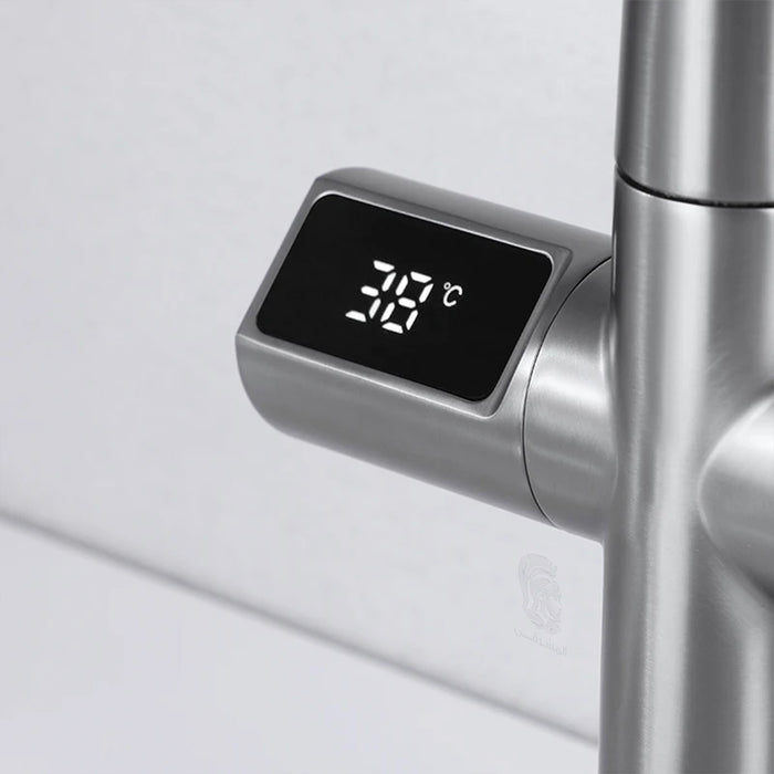 ( طلب مسبق )  خلاط حوض حمام عالي 6004 G جراي بشاشة ديجيتال وسماعة بخرطوم شداد 2 نظام لنزول المياة