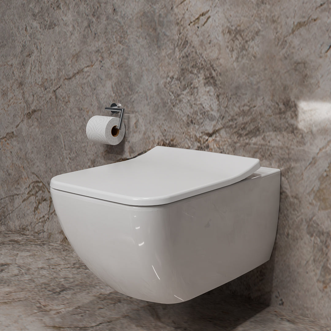 ( طلب مسبق )  مرحاض معلق فيلروي اند بوخ فانتيشللو 4611B301 ابيض لامع ريمليس بالسيديلي ذاتي الغلق والمقبض والشطاف الداخلي ومجموعة التثبيت