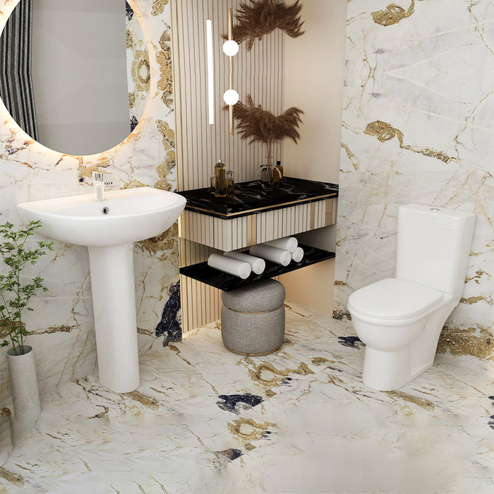 ( طلب مسبق )  طقم حمام ليسيكو اليس ابيض الحوض 60سم بالعامود الطويل