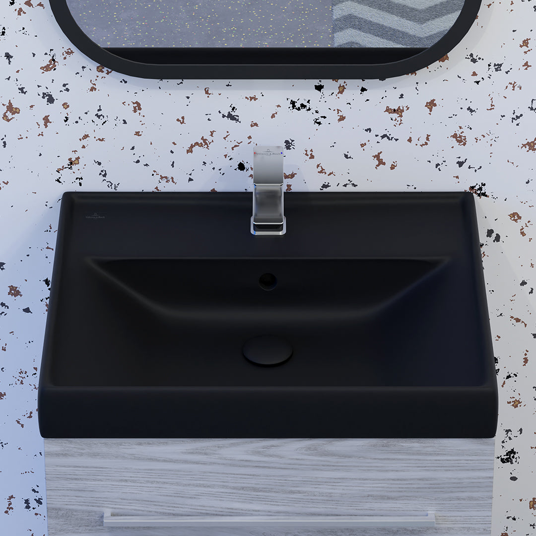 ( طلب مسبق )  حوض وحدة موبيليا فيلروي اند بوخ فانتيشللو 5A476538 اسود مط 63.5 سم بمجموعة التثبيت