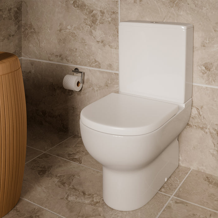 ( طلب مسبق )  مرحاض ملاصق للحائط فيلروي اند بوخ افينتو 5C361301 ابيض ريمليس بالسيديلي ذاتي الغلق والخزان بالعدة والمقبض والشطاف الداخلي بمجموعة التثبيت