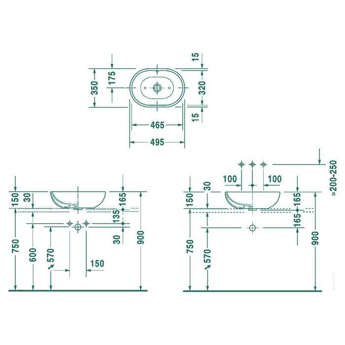 حوض فوق الرخامة ديورافيت فوستر 0335500000 مقاس 49.5 سم ابيض شامل مجموعة التثبيت